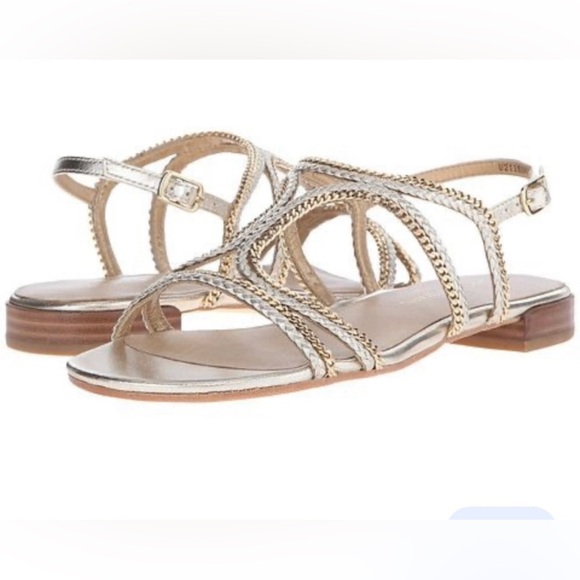 Stuart Weitzman gold leather chain ‘Samoa’ sandals W/5.5 - Picture 1 of 8